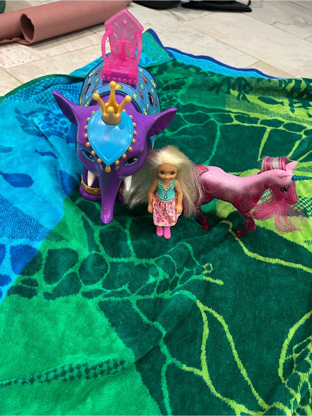 Barbie Dreamtopia Chelsea horse and purple elephant